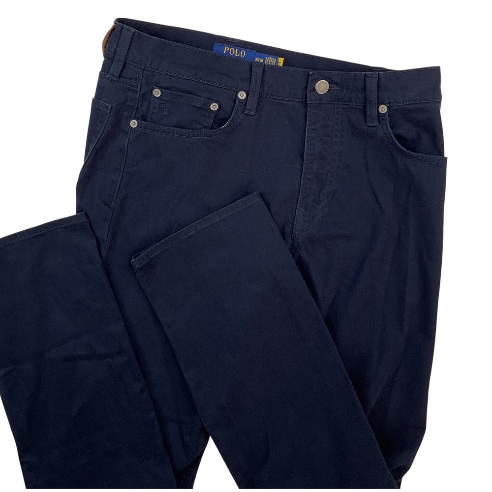 Polo Ralph Lauren Varick Slim Straight Pants Mens 30x30 Sateen Navy Blue Chino